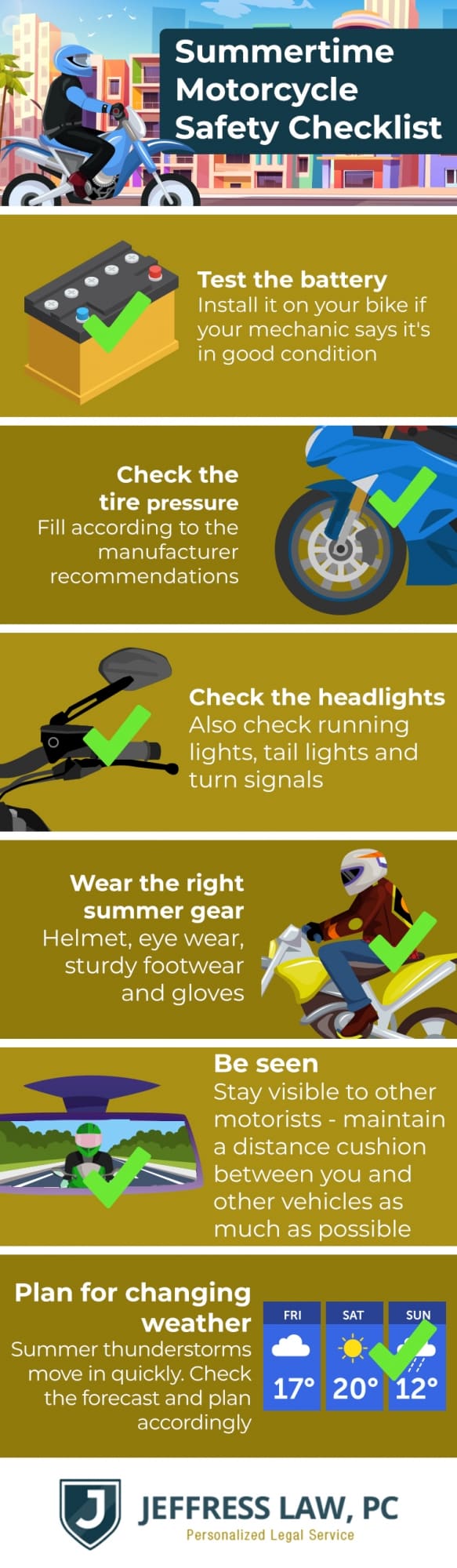 summertime motorcycle checklist jeffress law pc boulder CO