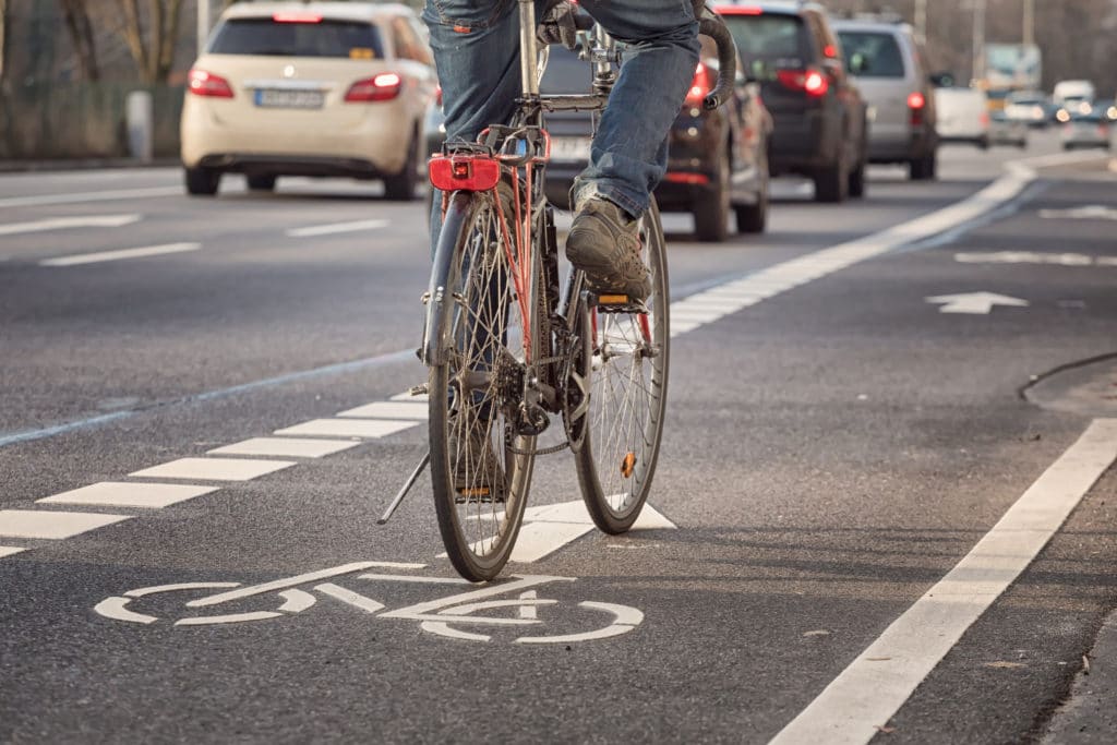 cycling on a bicycle lane in the city