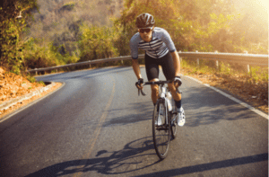 Asian men are cycling road bike in the morning