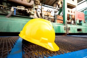 A hard hat on the ground after a Colorado construction accident