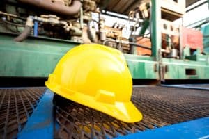 A hard hat dropped by a subcontractor in a construction accident